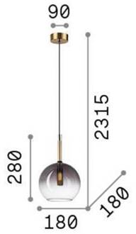 Ideal Lux Empire Sfera hanglamp, glas helder/rookgrijs helder, rookgrijs, messing, zwart
