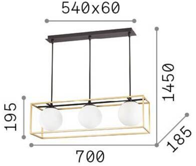 Ideal Lux hanglamp Lingotto, 3-lamps, één kooi, zwart zwart, opaalwit