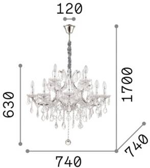 Ideal Lux kroonluchter Napoleon, goudkleurig, kristal 12flg. goud, helder