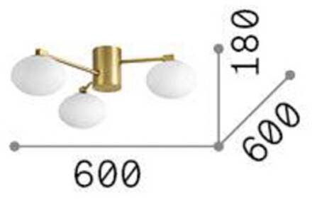 Ideal Lux plafondlamp Hermes messingkleurig 60 cm 3-lamps glas messing, opaal wit