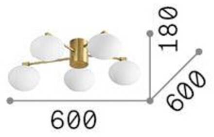 Ideal Lux plafondlamp Hermes messingkleurig 60 cm 5-lamps glas messing, opaal wit