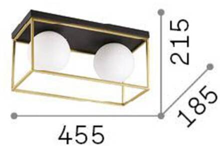 Ideal Lux plafondlamp Lingotto, 2-lamps, zwart, opaal glas zwart, opaalwit