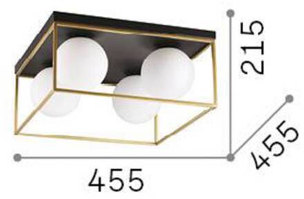 Ideal Lux plafondlamp Lingotto, 4-lamps, zwart, opaal glas zwart, opaalwit
