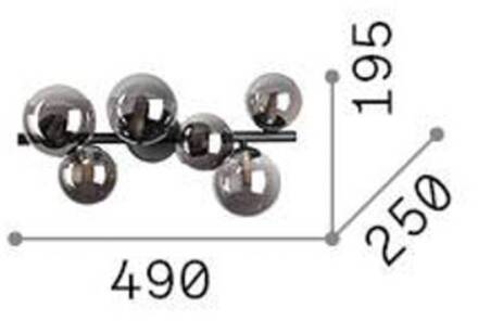 Ideal Lux plafondlamp Perlage, rookgrijs, glas, 6-lamps rookgrijs-transparant, zwart