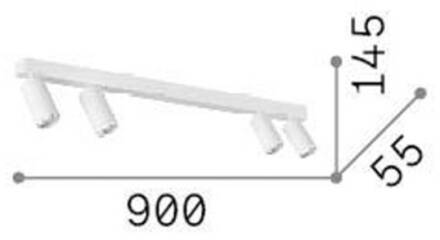 Ideal Lux Profilo plafondspot, zwart, 4-lamps, metaal