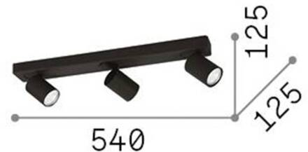 Ideal Lux Rudy Ronde plafondspot, zwart, 3-lamps, metaal