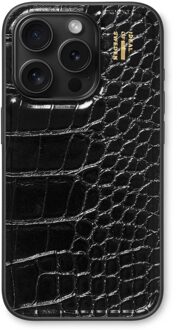 iDeal of Sweden Vegan Leather Backcover voor de Apple iPhone 15 Pro - Black Croco Zwart