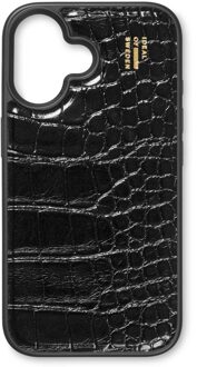 iDeal of Sweden Vegan Leather Backcover voor de Apple iPhone 16 - Black Croco Zwart