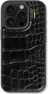 iDeal of Sweden Vegan Leather Backcover voor de Apple iPhone 16 Pro - Black Croco Zwart