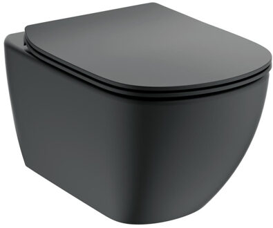 Ideal Standard Tesi Aquablade - wandcloset - met dunne Slow closing zitting en deksel - inclusief bevestigingset - verborgen bevestiging - mat zwart t3546v3 Zwart mat