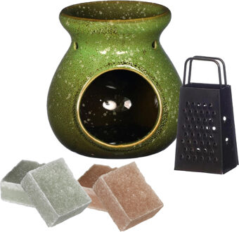 Ideas 4 Seasons Amberblokjes cadeau set - geurbrander/mini rasp/amberblokjes - jasmijn/sandelhout - groen