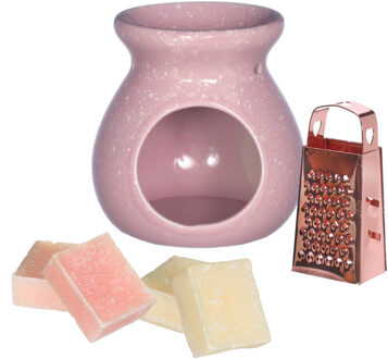 Ideas 4 Seasons Amberblokjes cadeau set - geurbrander/mini rasp/amberblokjes - rozen/cashmere - roze/rose goud