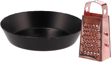 Ideas 4 Seasons Amberblokjes/geurblokjes accessoires set - kleine rasp en schaaltje - zwart/koper