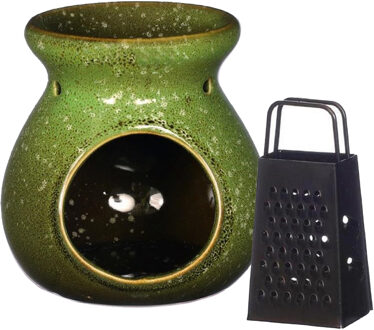 Ideas 4 Seasons Amberblokjes/geurblokjes cadeau set - geurbrander en mini rasp - groen - keramiek