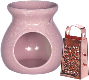 Ideas 4 Seasons Amberblokjes/geurblokjes cadeau set - geurbrander en mini rasp - roze - keramiek