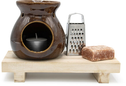 Ideas 4 Seasons Amberblokjes/geurblokjes cadeauset 4-delig - amber geur - inclusief geurbrander en rasp