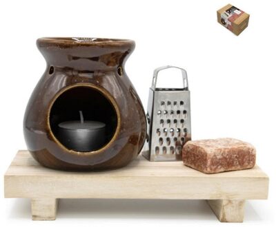 Ideas 4 Seasons Amberblokjes/geurblokjes cadeauset - amber geur - incl geurbrander en rasp - Amberblokjes Bruin