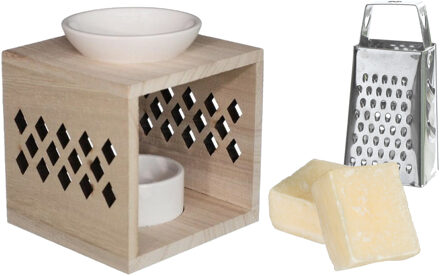 Ideas 4 Seasons Amberblokjes/geurblokjes cadeauset - cashmere geur - inclusief geurbrander en mini rasp