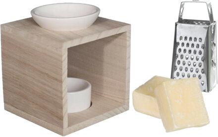 Ideas 4 Seasons Amberblokjes/geurblokjes cadeauset - cashmere geur - inclusief geurbrander en mini rasp