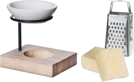 Ideas 4 Seasons Amberblokjes/geurblokjes cadeauset - cashmere geur - inclusief geurbrander en mini rasp