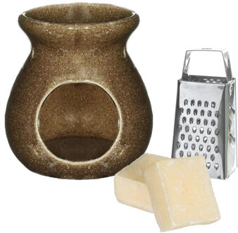 Ideas 4 Seasons Amberblokjes/geurblokjes cadeauset - cashmere geur - inclusief geurbrander en mini rasp