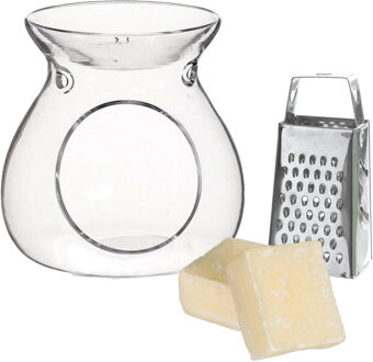 Ideas 4 Seasons Amberblokjes/geurblokjes cadeauset - cashmere geur - inclusief geurbrander en mini rasp