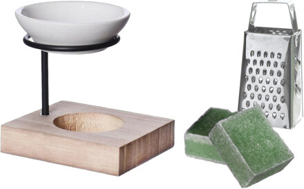 Ideas 4 Seasons Amberblokjes/geurblokjes cadeauset - dennen geur - inclusief geurbrander en mini rasp