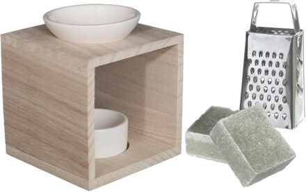 Ideas 4 Seasons Amberblokjes/geurblokjes cadeauset - eucalyptus geur - inclusief geurbrander en mini rasp