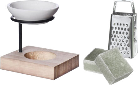 Ideas 4 Seasons Amberblokjes/geurblokjes cadeauset - eucalyptus geur - inclusief geurbrander en mini rasp