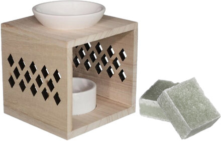 Ideas 4 Seasons Amberblokjes/geurblokjes cadeauset - eucalyptus geur - inclusief geurbrander