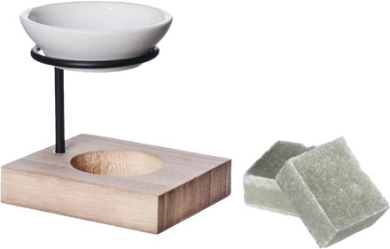 Ideas 4 Seasons Amberblokjes/geurblokjes cadeauset - eucalyptus geur - inclusief geurbrander