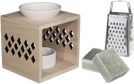 Ideas 4 Seasons Amberblokjes/geurblokjes cadeauset - jasmijn geur - inclusief geurbrander en mini rasp