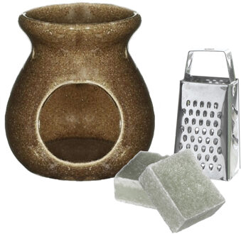 Ideas 4 Seasons Amberblokjes/geurblokjes cadeauset - jasmijn geur - inclusief geurbrander en mini rasp