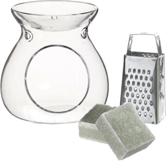 Ideas 4 Seasons Amberblokjes/geurblokjes cadeauset - jasmijn geur - inclusief geurbrander en mini rasp