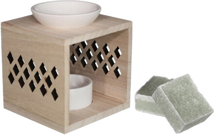 Ideas 4 Seasons Amberblokjes/geurblokjes cadeauset - jasmijn geur - inclusief geurbrander