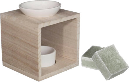 Ideas 4 Seasons Amberblokjes/geurblokjes cadeauset - jasmijn geur - inclusief geurbrander