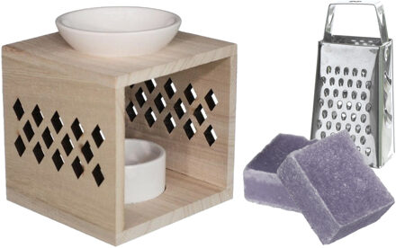 Ideas 4 Seasons Amberblokjes/geurblokjes cadeauset - lavendel geur - inclusief geurbrander en mini rasp