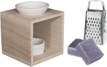 Ideas 4 Seasons Amberblokjes/geurblokjes cadeauset - lavendel geur - inclusief geurbrander en mini rasp