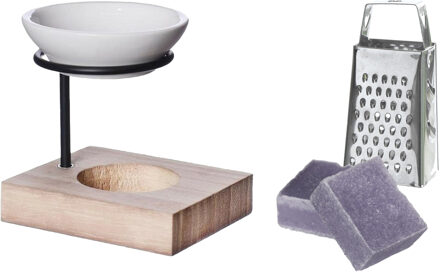 Ideas 4 Seasons Amberblokjes/geurblokjes cadeauset - lavendel geur - inclusief geurbrander en mini rasp