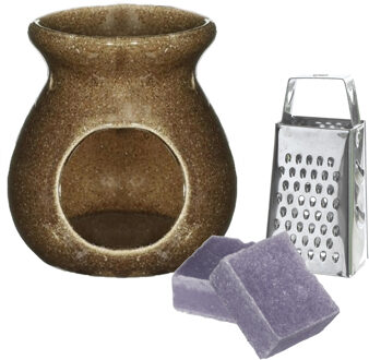 Ideas 4 Seasons Amberblokjes/geurblokjes cadeauset - lavendel geur - inclusief geurbrander en mini rasp