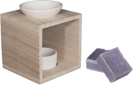 Ideas 4 Seasons Amberblokjes/geurblokjes cadeauset - lavendel geur - inclusief geurbrander
