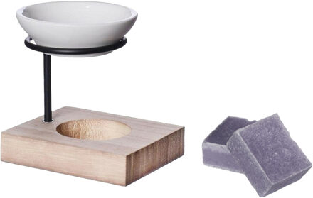 Ideas 4 Seasons Amberblokjes/geurblokjes cadeauset - lavendel geur - inclusief geurbrander