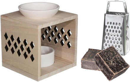 Ideas 4 Seasons Amberblokjes/geurblokjes cadeauset - musk geur - inclusief geurbrander en mini rasp
