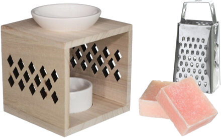 Ideas 4 Seasons Amberblokjes/geurblokjes cadeauset - roos geur - inclusief geurbrander en mini rasp