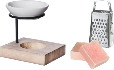 Ideas 4 Seasons Amberblokjes/geurblokjes cadeauset - roos geur - inclusief geurbrander en mini rasp