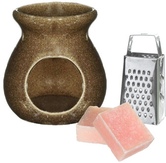 Ideas 4 Seasons Amberblokjes/geurblokjes cadeauset - roos geur - inclusief geurbrander en mini rasp
