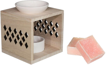 Ideas 4 Seasons Amberblokjes/geurblokjes cadeauset - roos geur - inclusief geurbrander