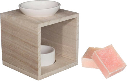 Ideas 4 Seasons Amberblokjes/geurblokjes cadeauset - roos geur - inclusief geurbrander