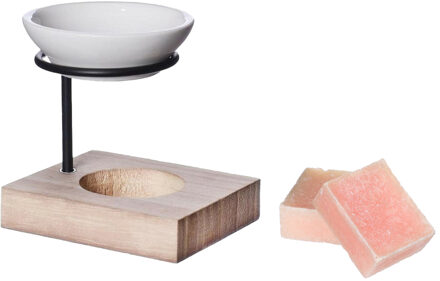 Ideas 4 Seasons Amberblokjes/geurblokjes cadeauset - roos geur - inclusief geurbrander