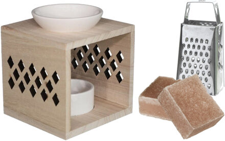 Ideas 4 Seasons Amberblokjes/geurblokjes cadeauset - sandelhout geur - inclusief geurbrander en mini rasp